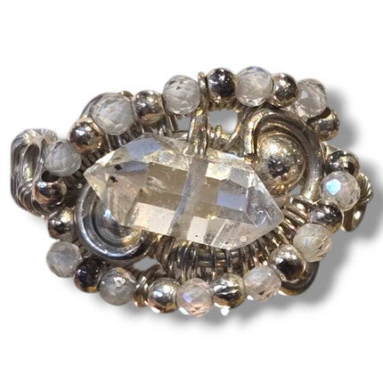 Sterling Silver Herkimer Diamond Woven Ring