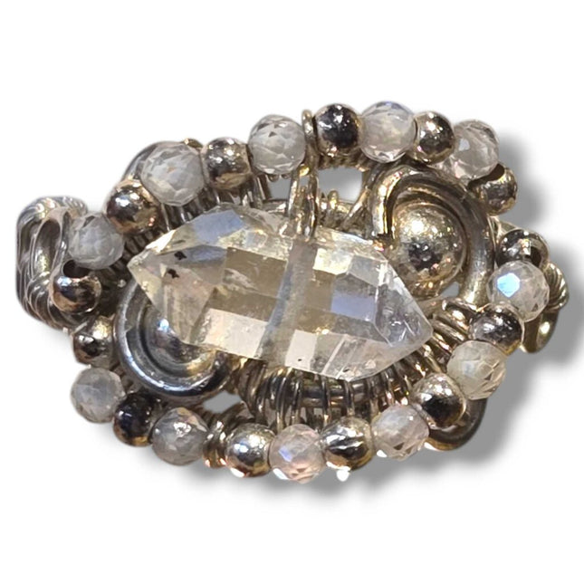 Sterling Silver Herkimer Diamond Woven Ring