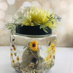 Yellow/white bee jar - view 1