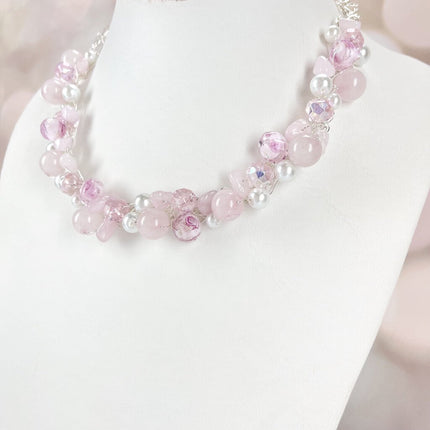 Rose Quartz gemstone crochet necklace