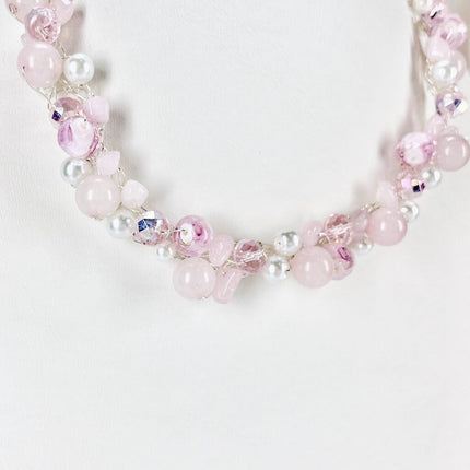 Rose Quartz gemstone crochet necklace