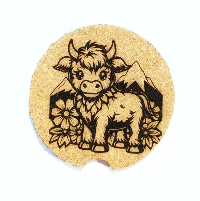 Cork Car Coaster CCC - Highland Cow
