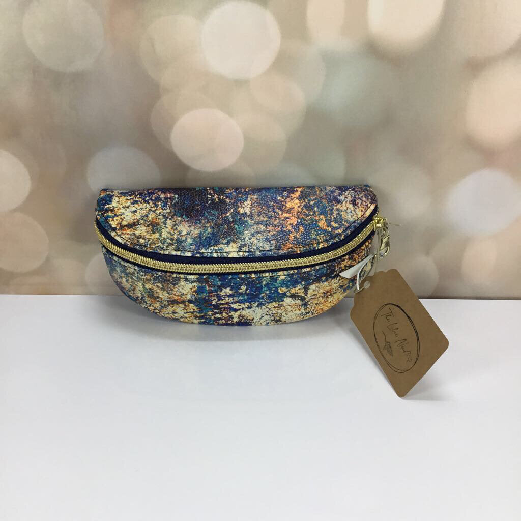 Sunglasses Case - Blue and Gold Faux Leather
