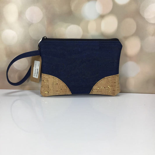 Wristlet Clutch - Jean blue and Natural Gold