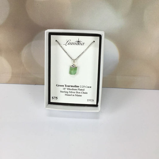 23T21 - Green Tourmaline 2.25 Carat 18" Rhodium Plated Sterling Silver Box Chain