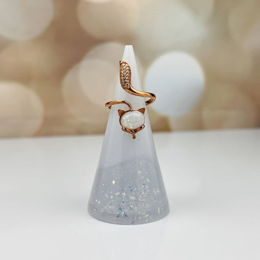 Sterling Silver White Rose Gold Fox Ring