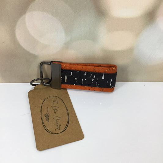 Pocket Key Fob Cork - orange with black and silver