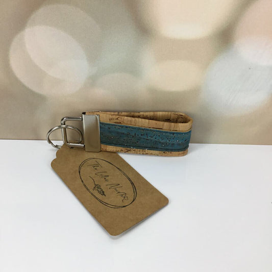 Pocket Key Fob Cork - natural with blue and silver