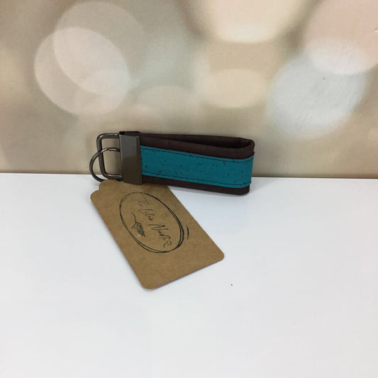 Pocket Key Fob - chocolate with Bahamas blue