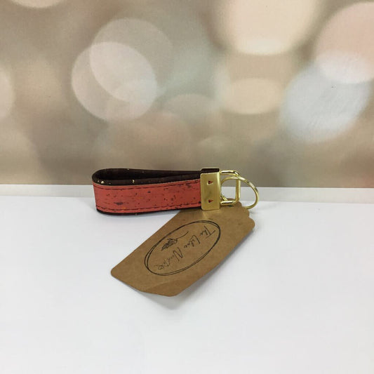 Pocket Key Fob 1 inch - brown and gold with coral