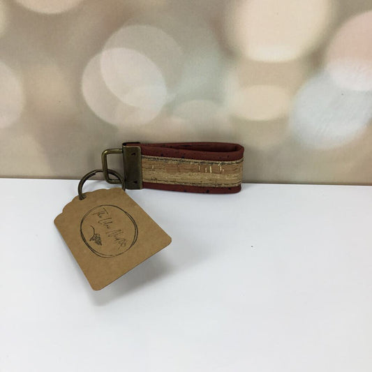 Pocket Key Fob - brick and natural with silver