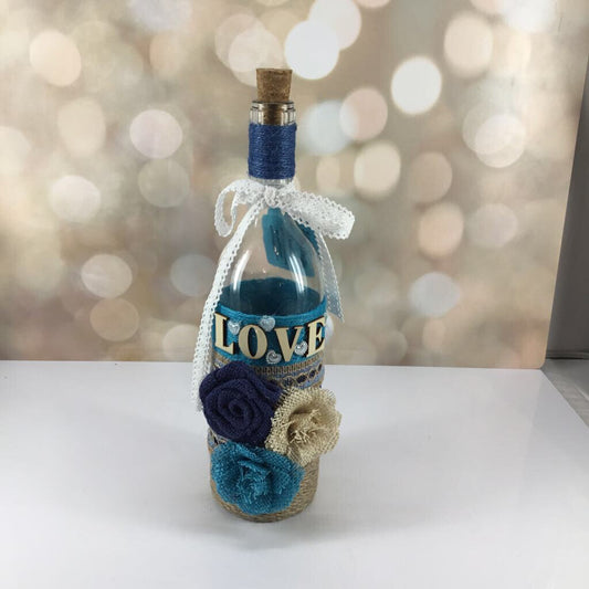 love wine bottle in blue