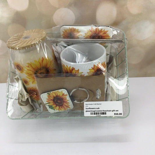 Sunflowers sub glass/mug/coaster/keychain gift set