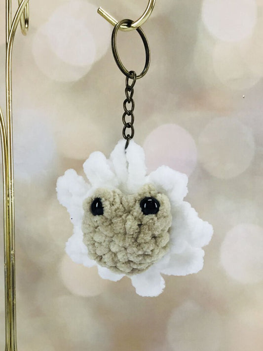 White and Tan Froggy Flower Keychain