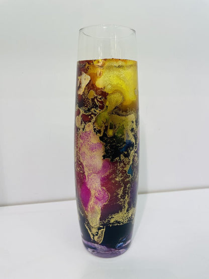 8" Glass Champagne Glass - Purp/Pink/Yellow