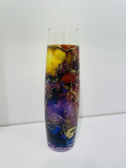 8" Glass Champagne Glass - Purp/Pink/Yellow