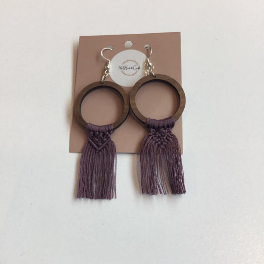 Purple Wooden Ring Drop Earrings