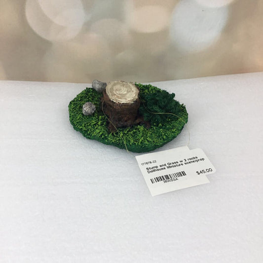 Stump and Grass w 2 rocks Dollhouse Miniature scene/prop