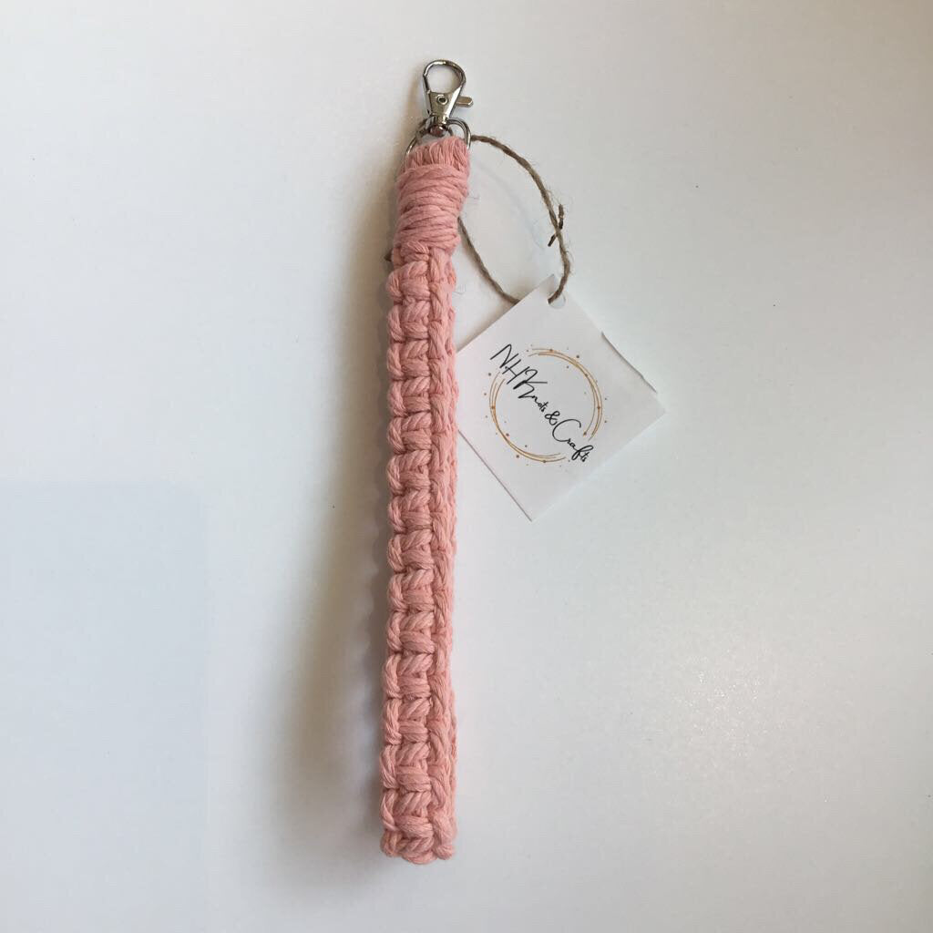 Medium Pink Macrame Wristlet Keychain