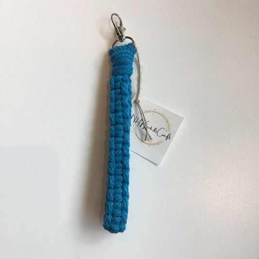 Bright Aqua Blue Macrame Wristlet Keychain