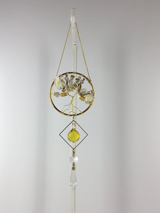 Suncatcher Gold Yellow small crystal Tree of life