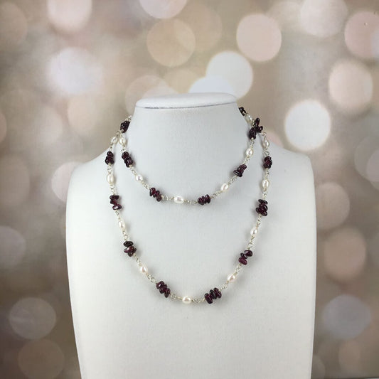 Freshwater Pearl & Garnet Sterling Silver Necklace