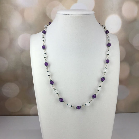 SS-Carved Swirl Quartz & Amethyst linked Necklace