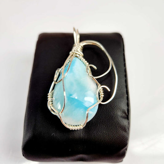 Larimar Sterling Silver Wire Wrapped Pendant