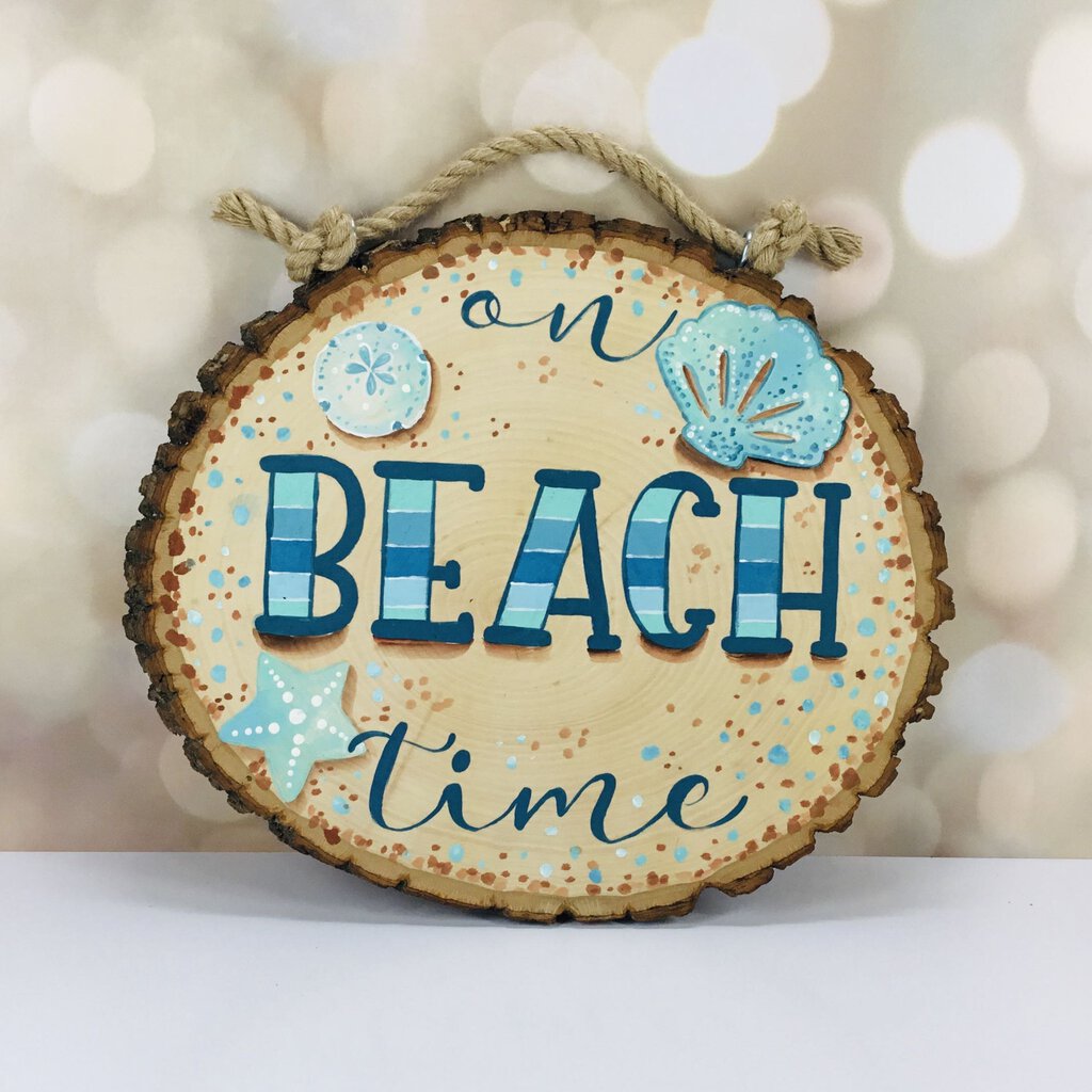 BEACH TIME wood slice sign lg