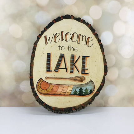 LAKE WELCOME wood slice sign lg