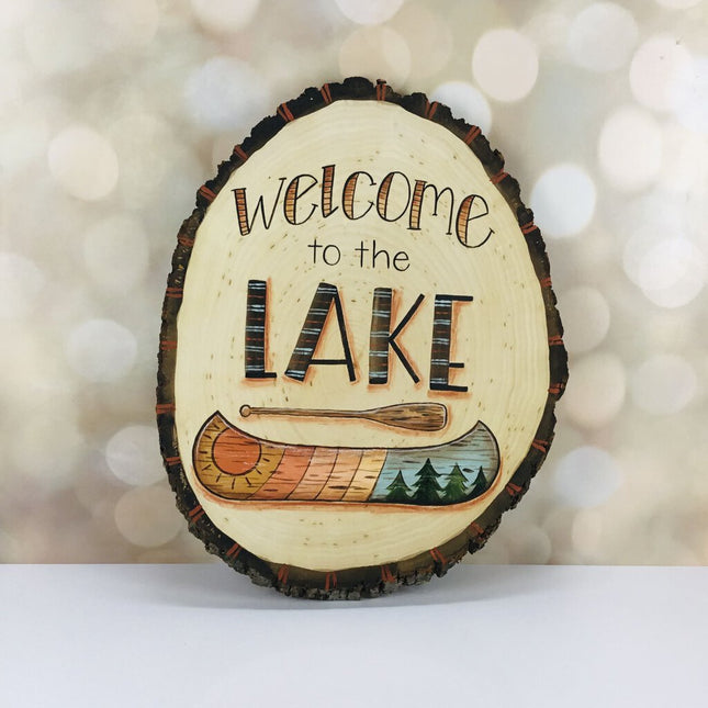 LAKE WELCOME wood slice sign lg