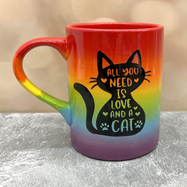 Rainbow Mug Love and a Cat