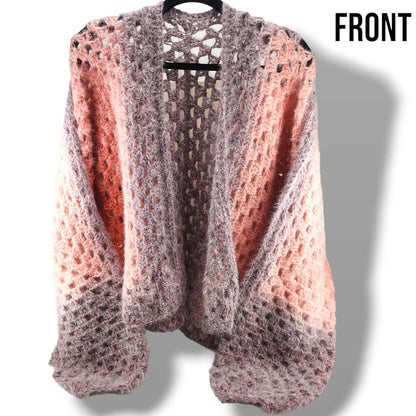 Adult- granny cardigan, polyester, pink crochet top