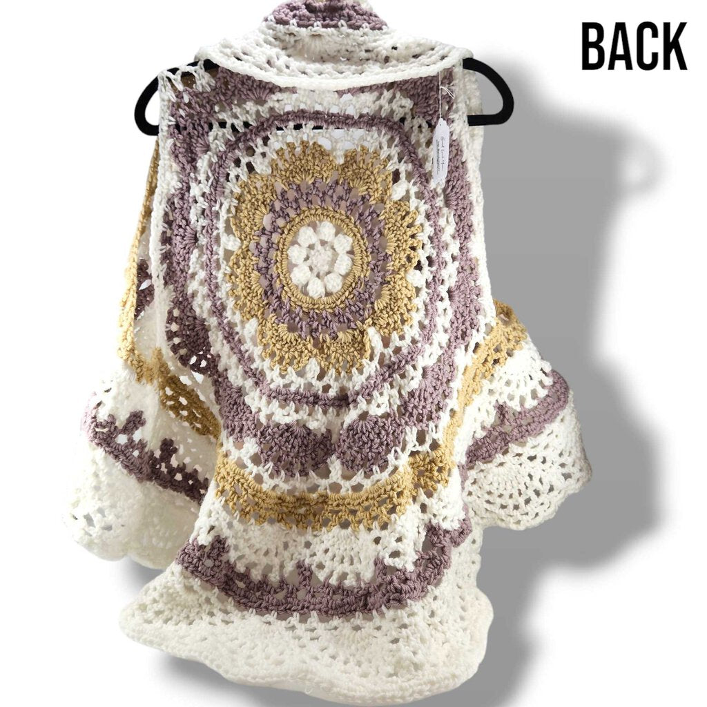 OS-Adult mandala vest, cream crochet top pullover