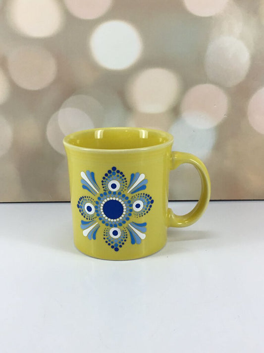 Dot Art Coffee Mug - Yellow with Blue/white