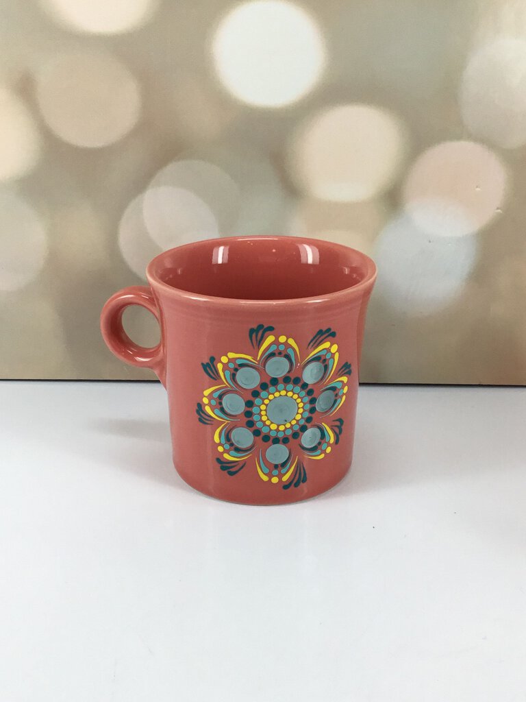 Dot Art Coffee Mug - Pink with Yellow/Green/Teal