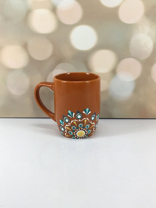 Dot Art Coffee Mug - Orange with Teal/White