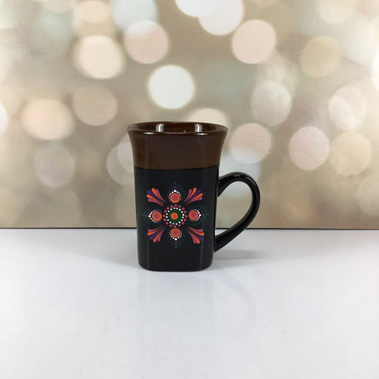 Dot Art Coffee Mug - Black and Brown with Pink/Purple/Green