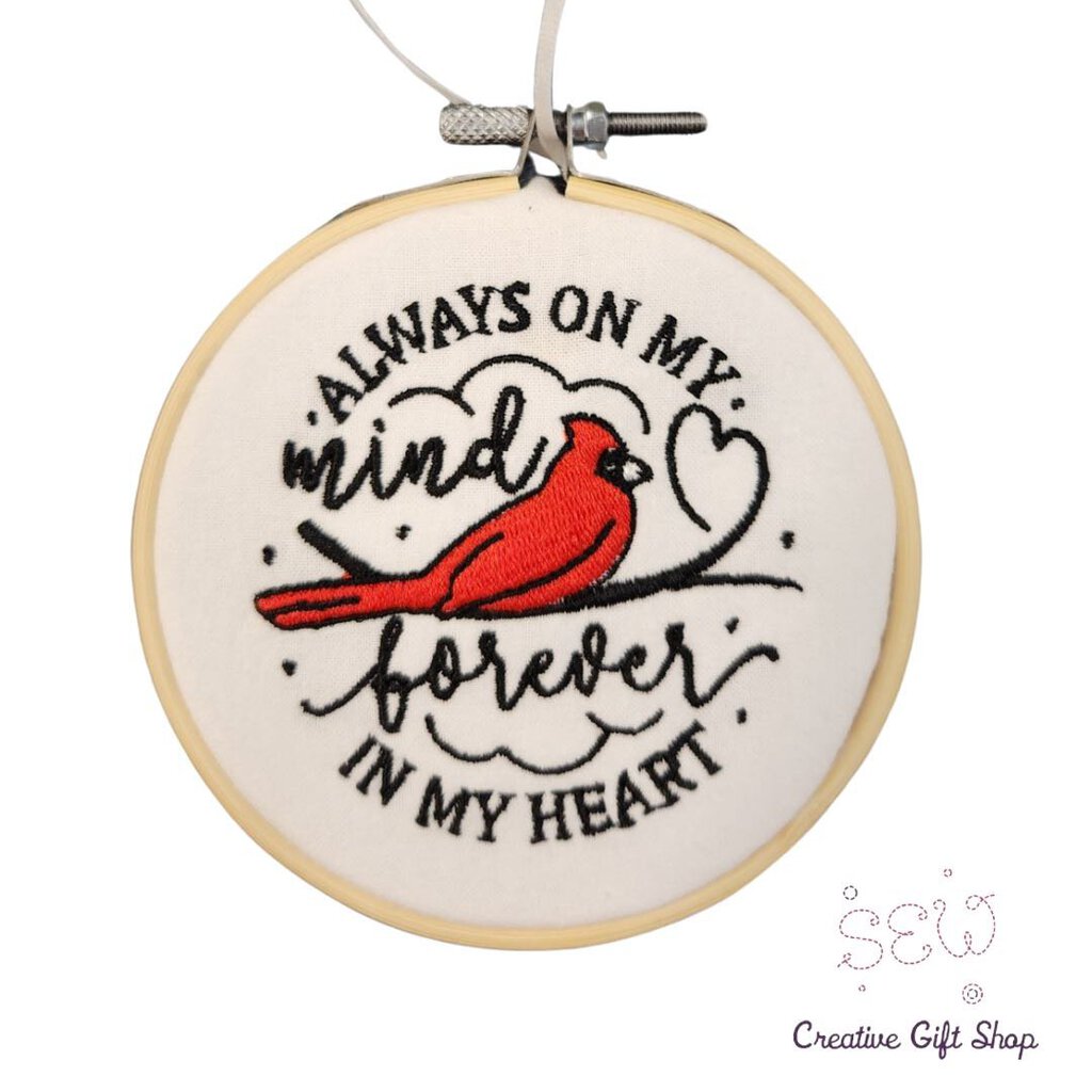 Always on my mind Cardinal Embroidered Ornament