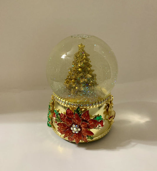 VTG CHRISTMAS SNOW GLOBE w/gold base & vtg Christmas jewelry pieces