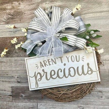 Baby Shower Wreath, Neutral Gray and White Baby Door Decor, Grandparent Welcome Wreath, New Baby Home Decoration, Nursery Shower Wall Wreath