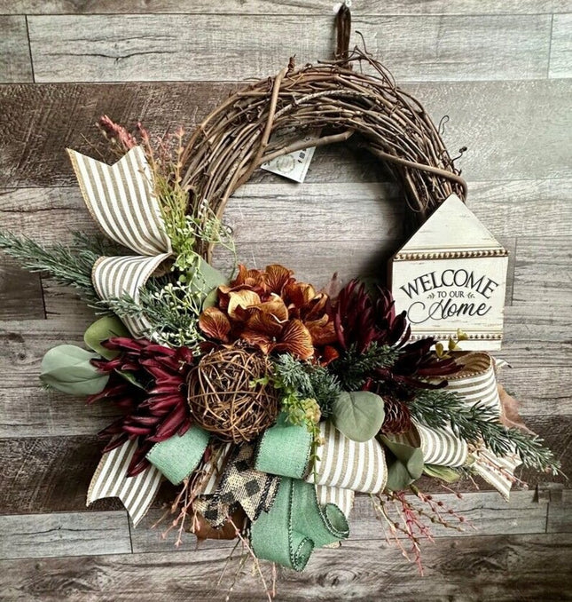 Wreath, Welcome to Our Home Wreath, Grapevine, Front Door Wreath, Gift for New Home, Fall Wreath