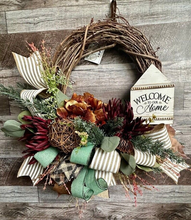 Wreath, Welcome to Our Home Wreath, Grapevine, Front Door Wreath, Gift for New Home, Fall Wreath