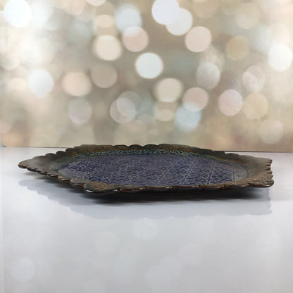 flower-texture hexagon platter, stoneware