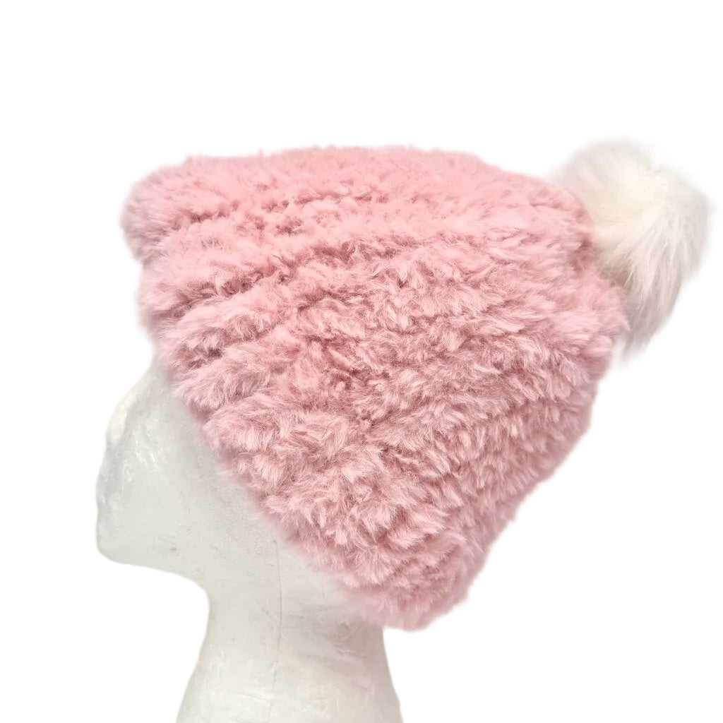 Loom knit winter hat/beanie - Pink Poodle