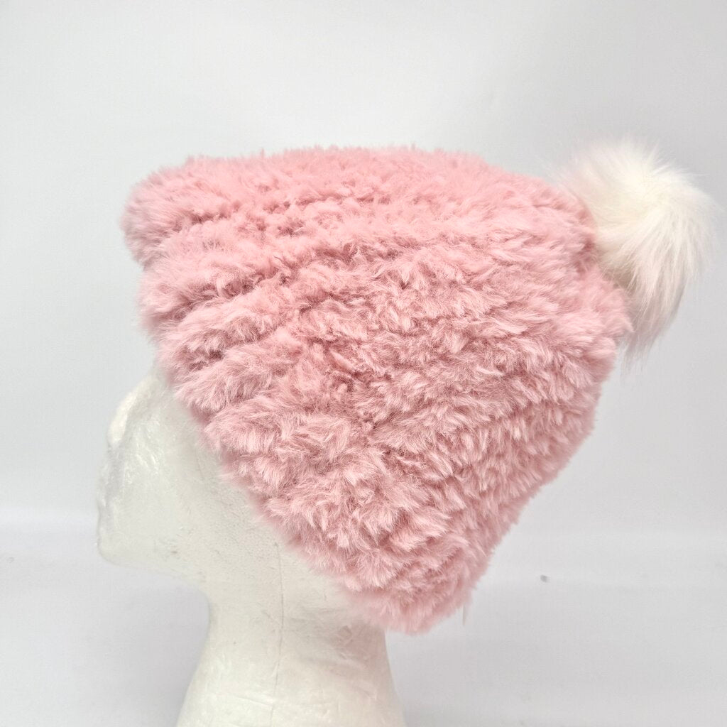 Loom knit winter hat/beanie - Pink Poodle