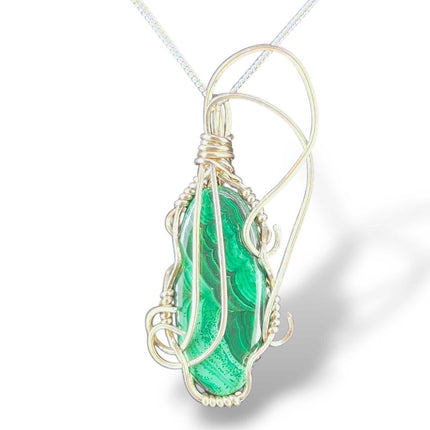 Sterling Silver Wrapped Malachite Pendant