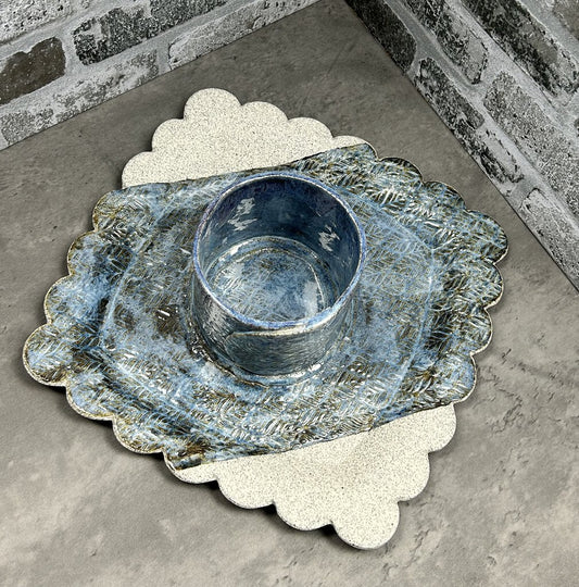 chip and dip tray, dragon fruit clay, stoneware