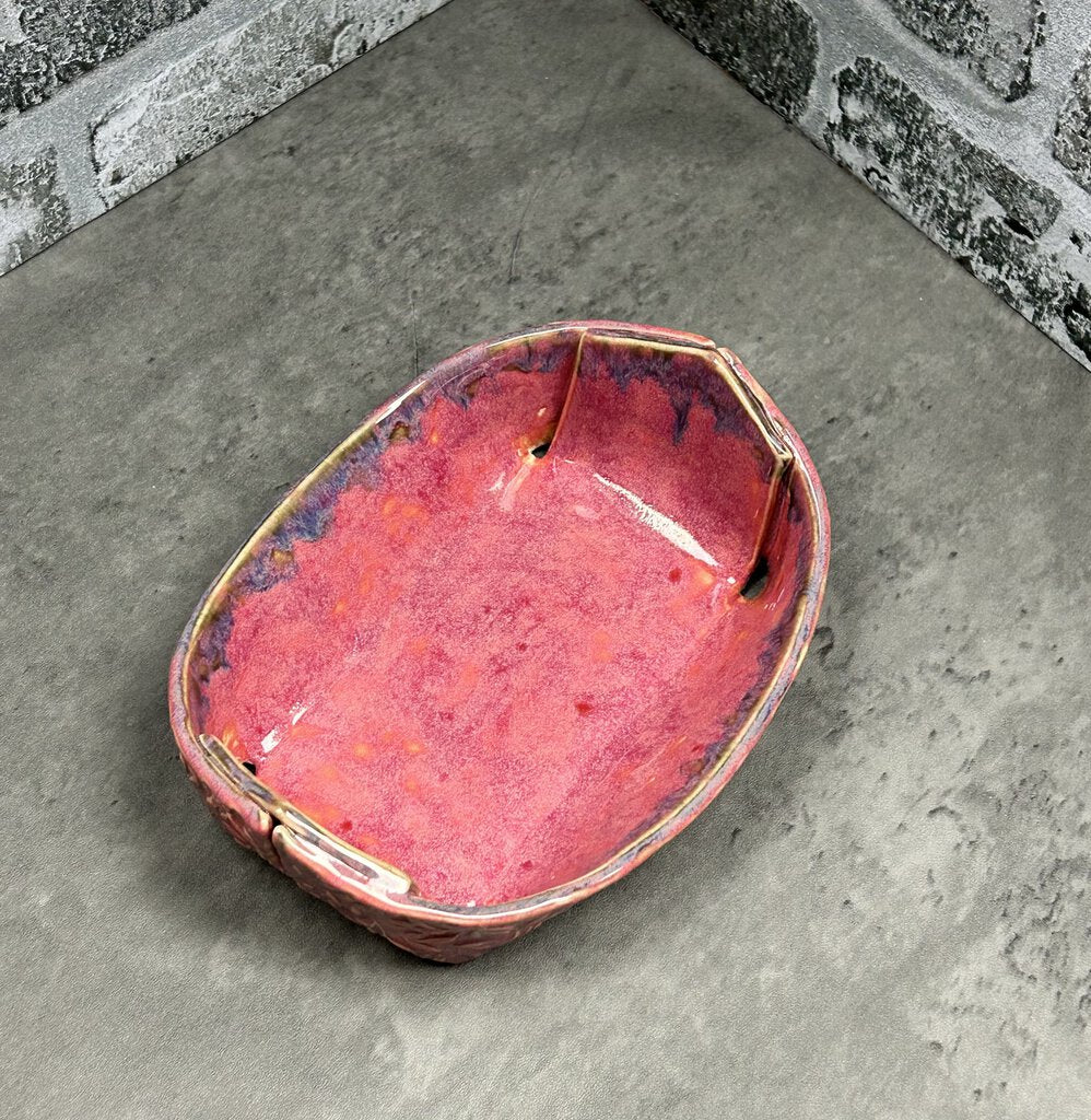 floral-textured basket, stoneware