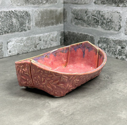 floral-textured basket, stoneware